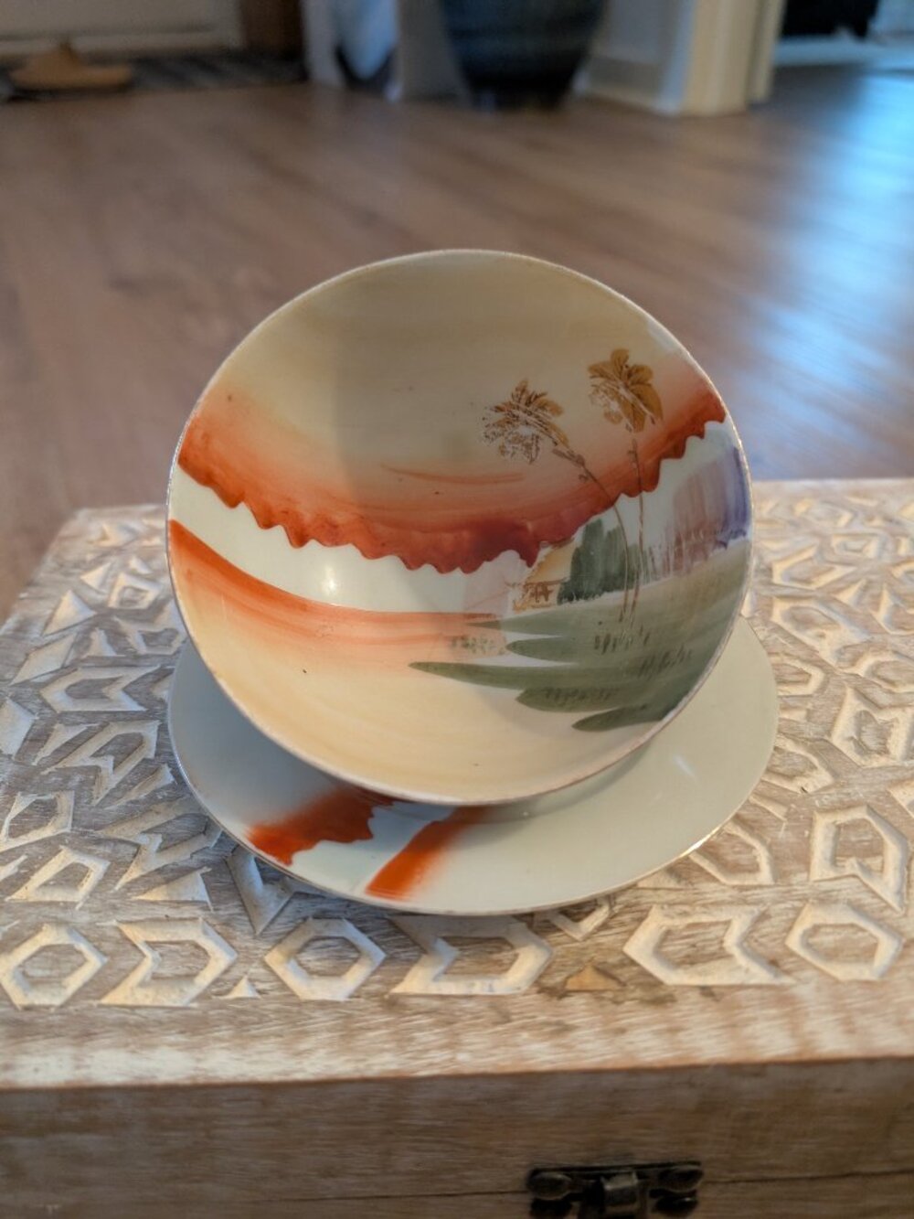 Vintage Japanese Hand-Painted Porcelain Bowl and Saucer